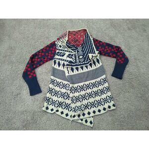 Double Zero Cardigan Womens L Aztec Sweater Open‎ Front Long Sleeve Southwestern